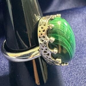 Ring: Malachite & Sterling Silver Crown Ring